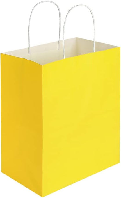 50 Pack 8x4.75x10 Inch Medium Yellow Kraft Paper Bags with Handles Bulk for Birthday Wedding Party Favors Grocery Retail Shopping Takeout Business Goody Craft Gift Bags Sacks, (50pcs Count)