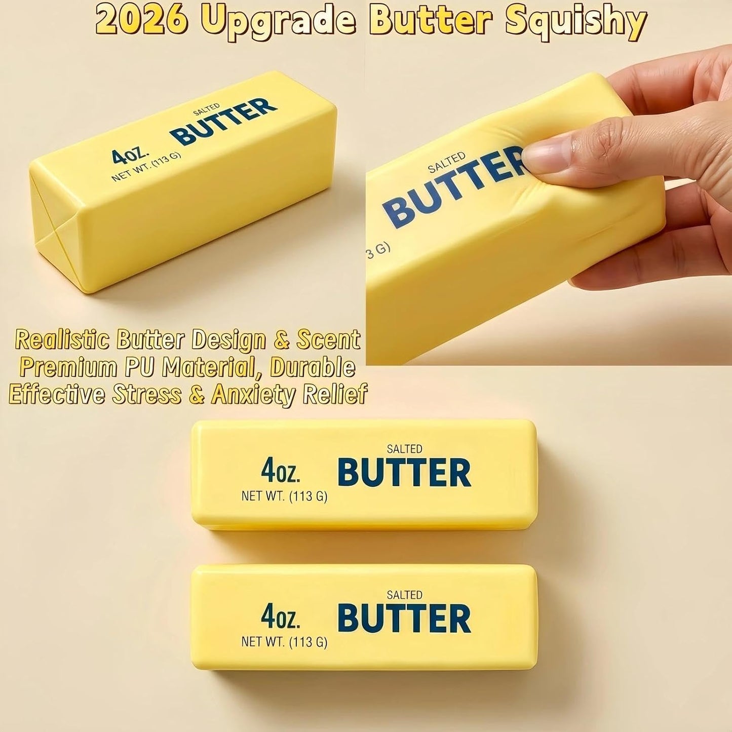 Butter Squishy, 5.5Inch Slow Rebound Butter Squeeze Stress Ball Fidget Toy | Squishy Butter Stick Shaped, Realistic Design, Stress Relief, Fidget Toy, Office Desk Decor, Party Favor(1pcs)