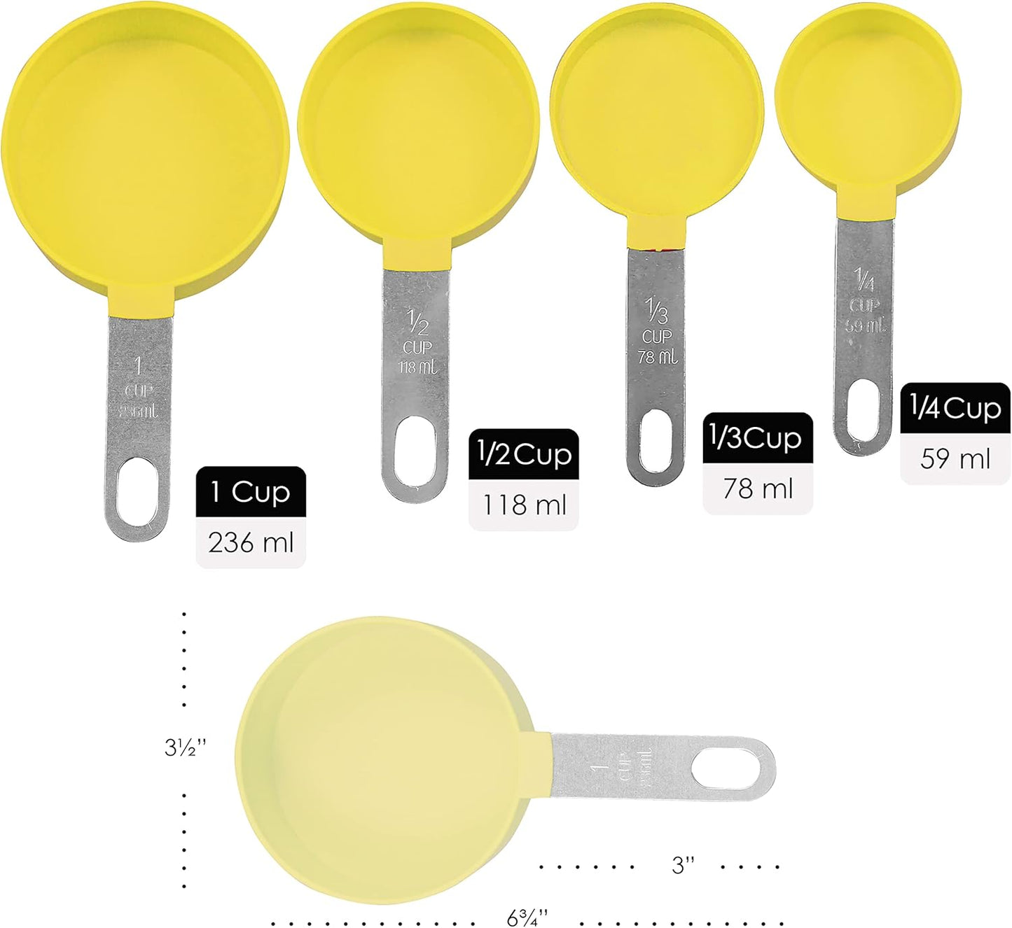 8pc Measuring Cups & Spoons for Dry & Liquid Ingredients, Food Grade Plastic with Stainless Steel Handles, Lemon
