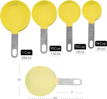 8pc Measuring Cups & Spoons for Dry & Liquid Ingredients, Food Grade Plastic with Stainless Steel Handles, Lemon