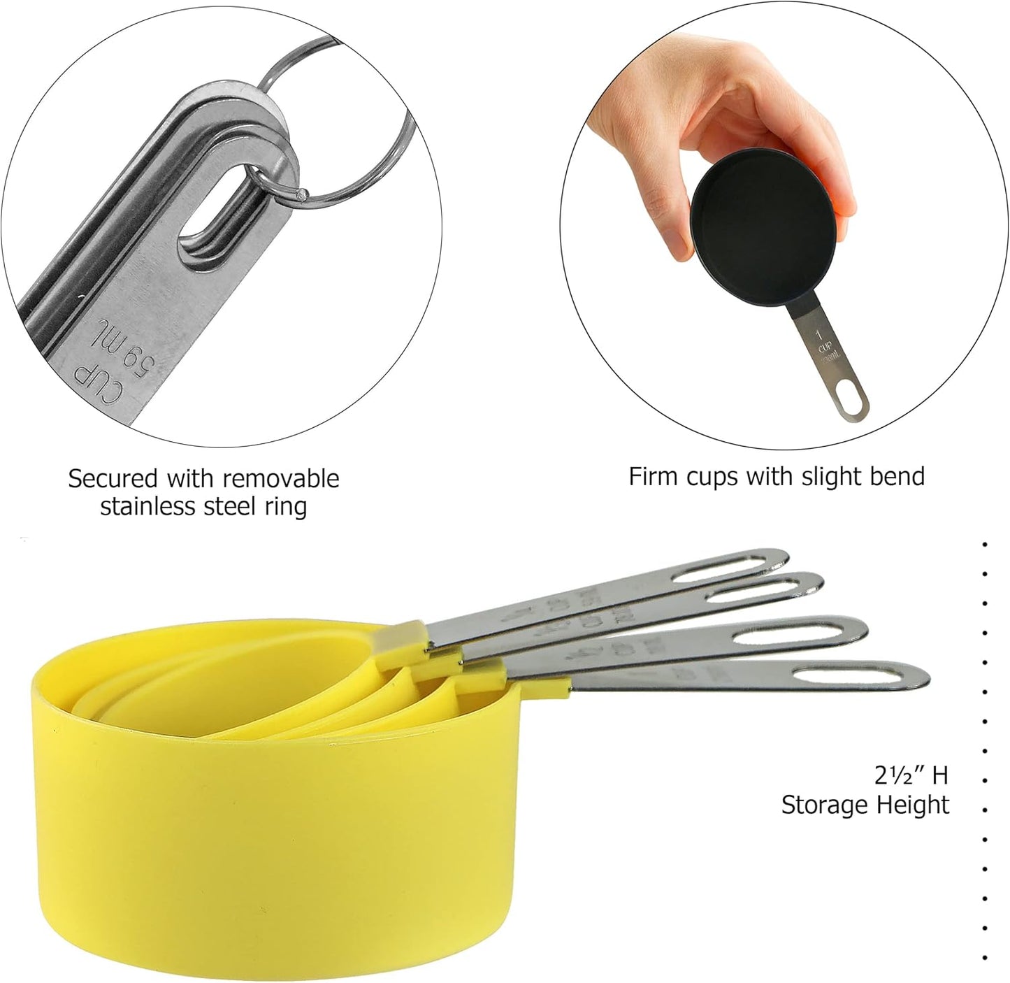 8pc Measuring Cups & Spoons for Dry & Liquid Ingredients, Food Grade Plastic with Stainless Steel Handles, Lemon