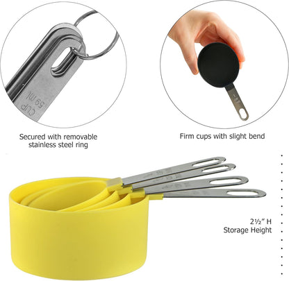 8pc Measuring Cups & Spoons for Dry & Liquid Ingredients, Food Grade Plastic with Stainless Steel Handles, Lemon