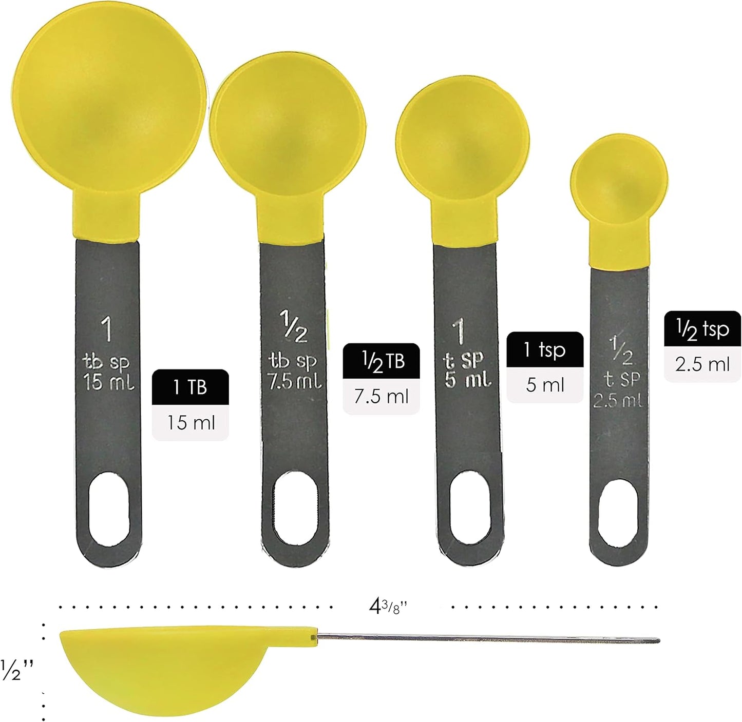 8pc Measuring Cups & Spoons for Dry & Liquid Ingredients, Food Grade Plastic with Stainless Steel Handles, Lemon