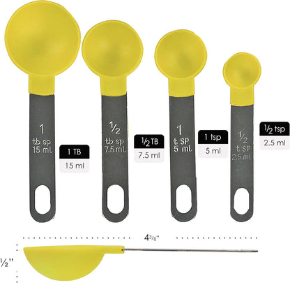 8pc Measuring Cups & Spoons for Dry & Liquid Ingredients, Food Grade Plastic with Stainless Steel Handles, Lemon