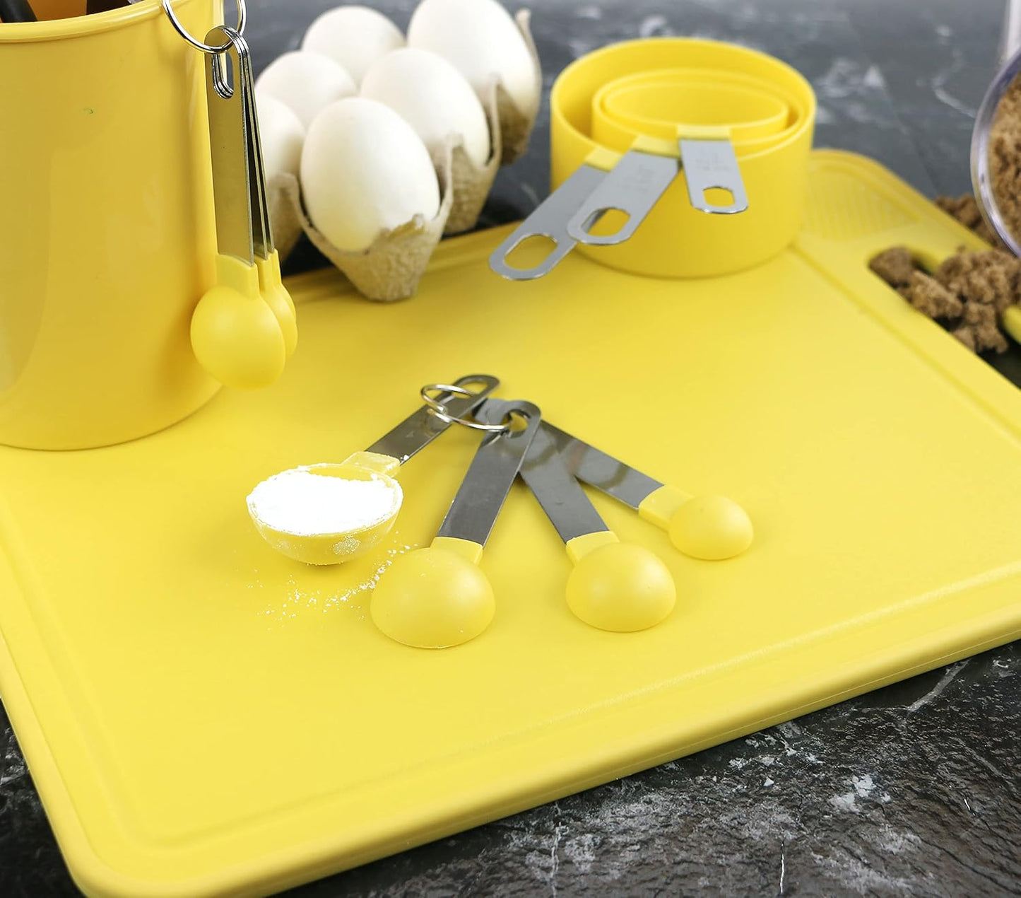 8pc Measuring Cups & Spoons for Dry & Liquid Ingredients, Food Grade Plastic with Stainless Steel Handles, Lemon