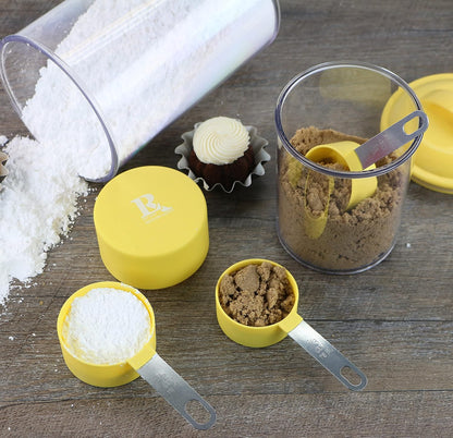 8pc Measuring Cups & Spoons for Dry & Liquid Ingredients, Food Grade Plastic with Stainless Steel Handles, Lemon