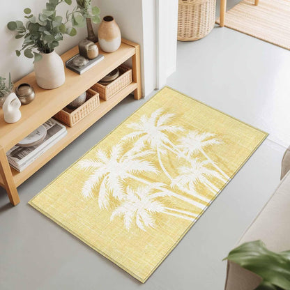 Coastal Tropical Small Area Rugs for Entryway 2x3 Machine Washable Ultra-Thin Soft Rug, Non Slip Summer Palm Trees Silhouettes Light Yellow Soft Polyester Low Piler Non-Shedding for Bedroom