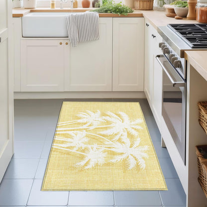 Coastal Tropical Small Area Rugs for Entryway 2x3 Machine Washable Ultra-Thin Soft Rug, Non Slip Summer Palm Trees Silhouettes Light Yellow Soft Polyester Low Piler Non-Shedding for Bedroom