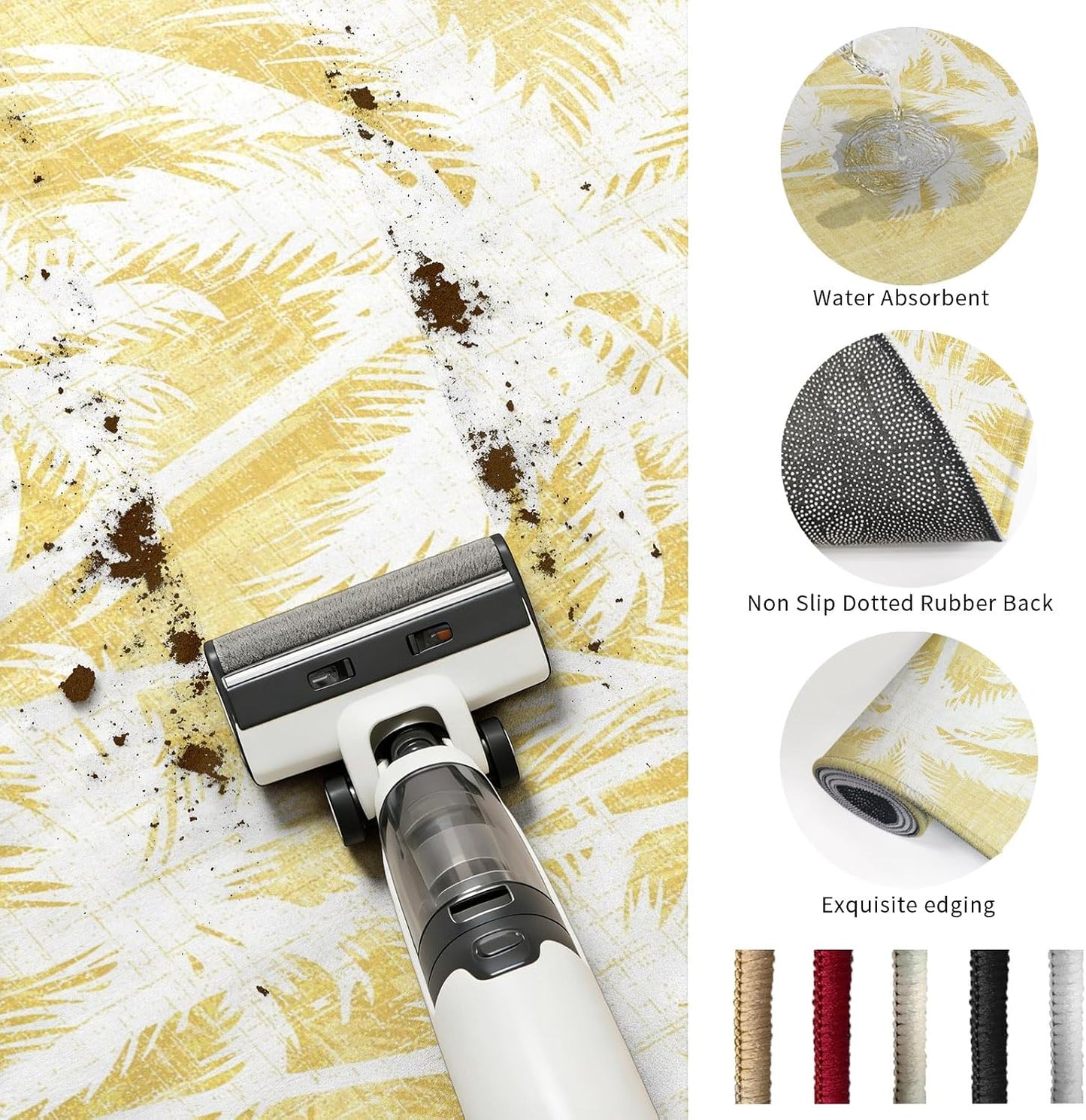 Coastal Tropical Small Area Rugs for Entryway 2x3 Machine Washable Ultra-Thin Soft Rug, Non Slip Summer Palm Trees Silhouettes Light Yellow Soft Polyester Low Piler Non-Shedding for Bedroom