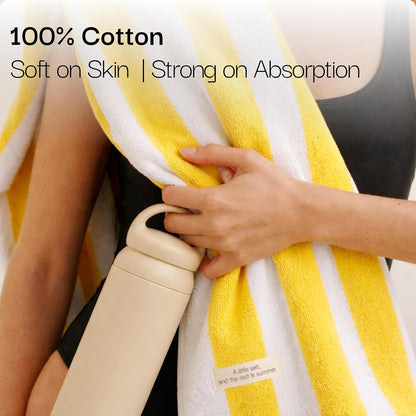 Cotton Striped Beach Cabana Towel, 6 Pack - 30"x60" Quick Dry Towels, Pool Essentials, Travel, Gym & Bathroom Towels, Oversized Beach Vacation Essentials, Lemon Yellow