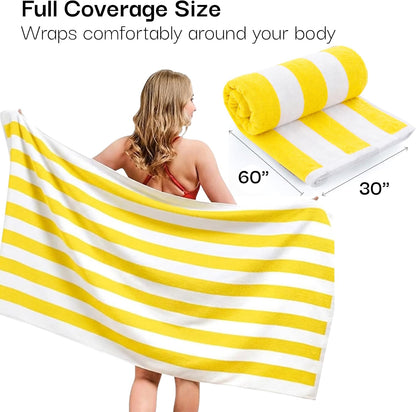 Cotton Striped Beach Cabana Towel, 6 Pack - 30"x60" Quick Dry Towels, Pool Essentials, Travel, Gym & Bathroom Towels, Oversized Beach Vacation Essentials, Lemon Yellow