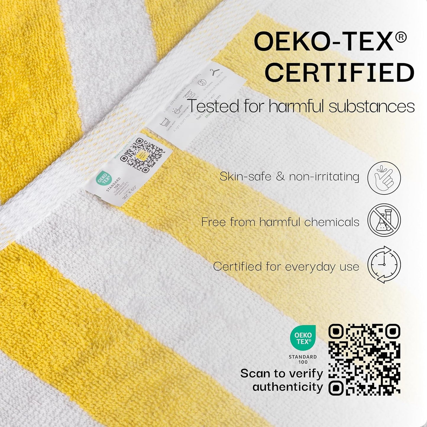 Cotton Striped Beach Cabana Towel, 6 Pack - 30"x60" Quick Dry Towels, Pool Essentials, Travel, Gym & Bathroom Towels, Oversized Beach Vacation Essentials, Lemon Yellow