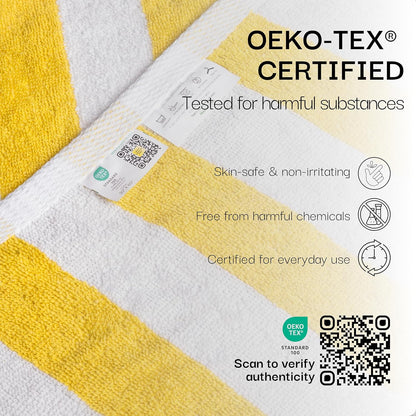 Cotton Striped Beach Cabana Towel, 6 Pack - 30"x60" Quick Dry Towels, Pool Essentials, Travel, Gym & Bathroom Towels, Oversized Beach Vacation Essentials, Lemon Yellow