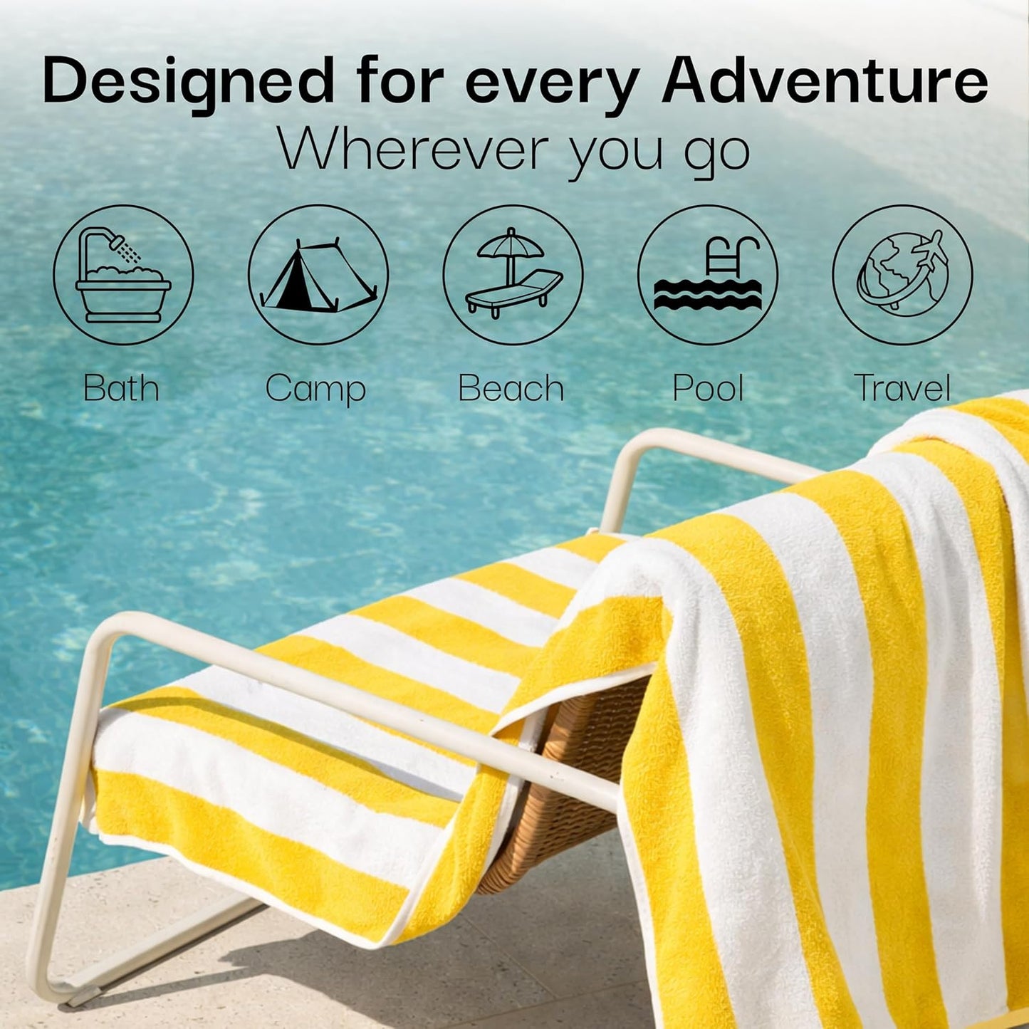 Cotton Striped Beach Cabana Towel, 6 Pack - 30"x60" Quick Dry Towels, Pool Essentials, Travel, Gym & Bathroom Towels, Oversized Beach Vacation Essentials, Lemon Yellow