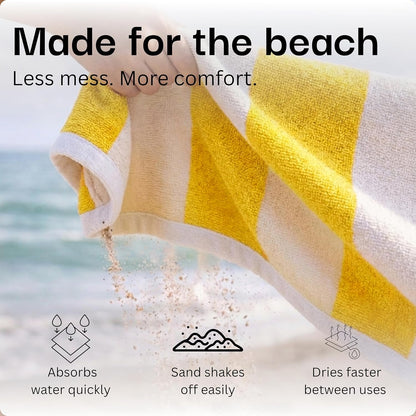 Cotton Striped Beach Cabana Towel, 6 Pack - 30"x60" Quick Dry Towels, Pool Essentials, Travel, Gym & Bathroom Towels, Oversized Beach Vacation Essentials, Lemon Yellow