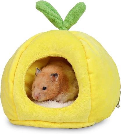 Small Animal Beds, Hamster Bed Cage Accessories Supplies, Rat Hideout Semi-Enclosed Winter Christmas Large Pumpkin Nest for Dwarf Hamsters Gerbils Chipmunks Syrian Hamster and Sugar Glider (Yellow)