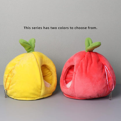 Small Animal Beds, Hamster Bed Cage Accessories Supplies, Rat Hideout Semi-Enclosed Winter Christmas Large Pumpkin Nest for Dwarf Hamsters Gerbils Chipmunks Syrian Hamster and Sugar Glider (Yellow)