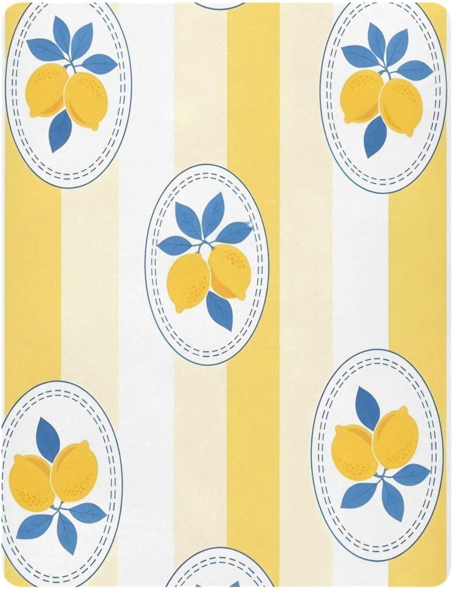 Lemon Yellow Stripe Soft Stretch Playard Sheets, Comfy Breathable Cotton Like Crib Sheets for Boys and Girls, Super Soft Playard Toddler Bed Mattress Fitted for 39”x27”