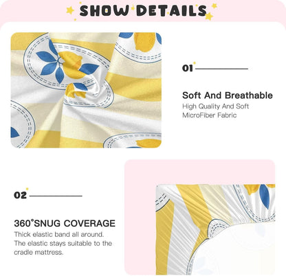 Lemon Yellow Stripe Soft Stretch Playard Sheets, Comfy Breathable Cotton Like Crib Sheets for Boys and Girls, Super Soft Playard Toddler Bed Mattress Fitted for 39”x27”
