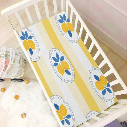 Lemon Yellow Stripe Soft Stretch Playard Sheets, Comfy Breathable Cotton Like Crib Sheets for Boys and Girls, Super Soft Playard Toddler Bed Mattress Fitted for 39”x27”