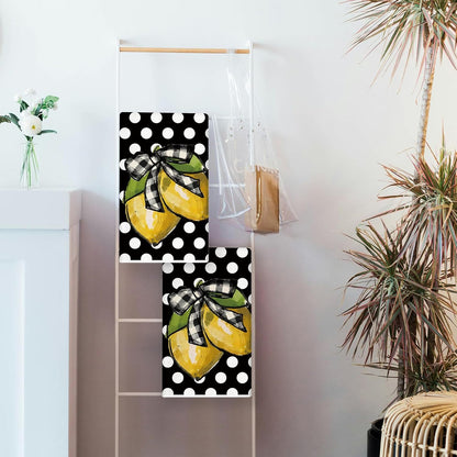 Summer Kitchen Towels 18x26 Inch Set of 2 Lemon Dots Dish Towels Farmhouse Seasonal Decorative Hand Cloths for Kitchen Decoration Black