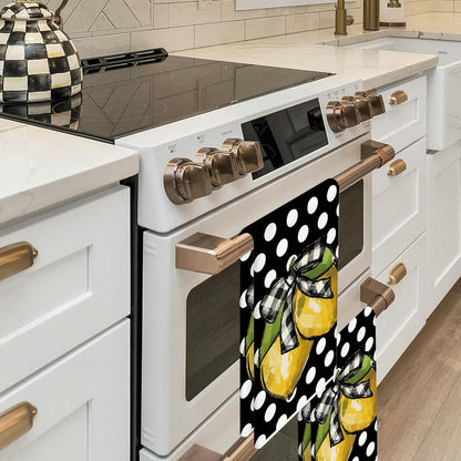 Summer Kitchen Towels 18x26 Inch Set of 2 Lemon Dots Dish Towels Farmhouse Seasonal Decorative Hand Cloths for Kitchen Decoration Black