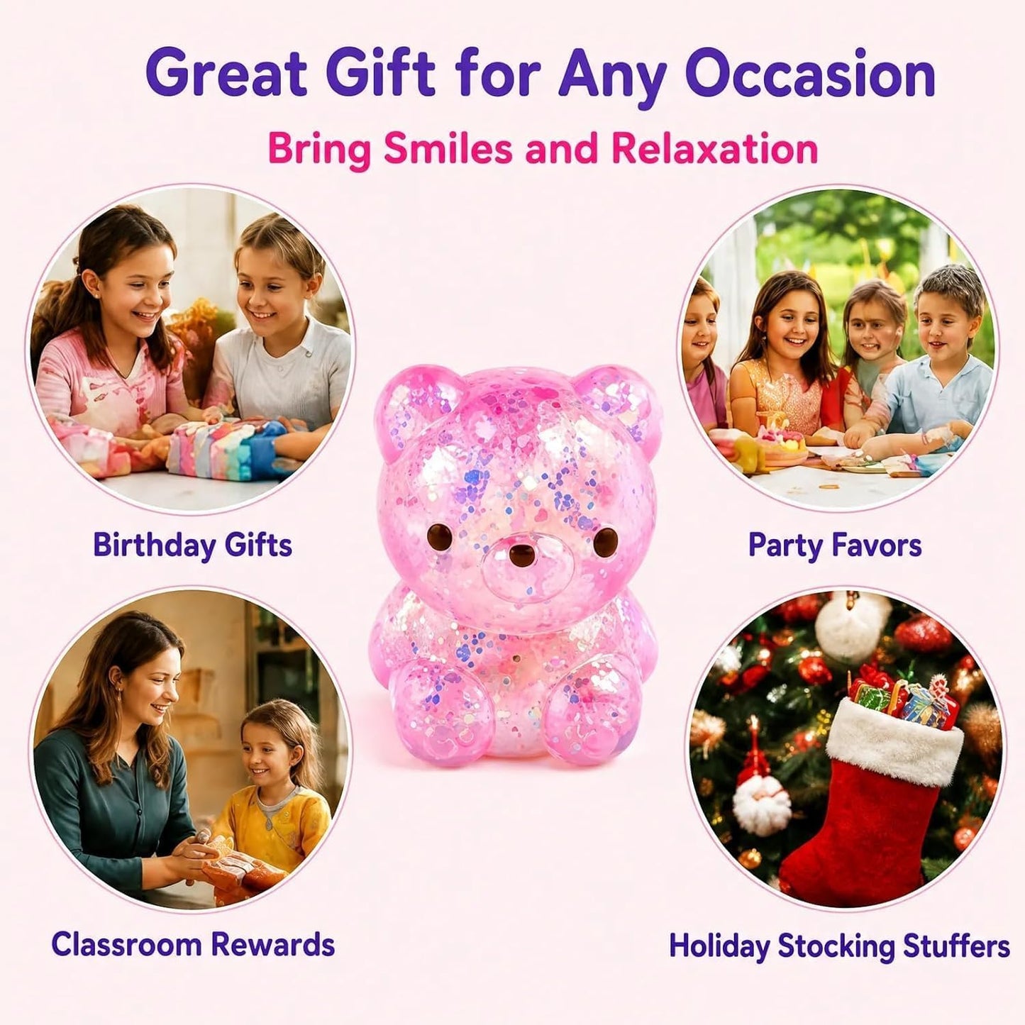 5 Pack Bear Squishy, Slow Rising Stress Relief Fidget Toys for Adults | Small Bear-Shaped Sensory Squeeze Toys, Calm Anxiety, Portable, Safe TPR Material, Soft Hand Toy for Office, Home or Travel
