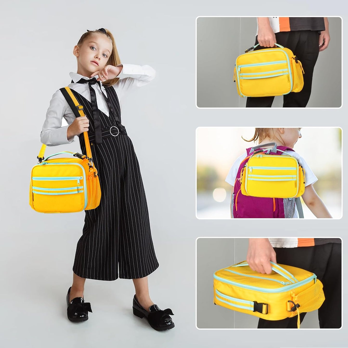 Kids Lunch Box, Yellow-3, Unisex, Polyester, With Insulation, Easy-clean, Multiple Carrying Options, Big Capacity, Lightweight, Quality Guaranteed
