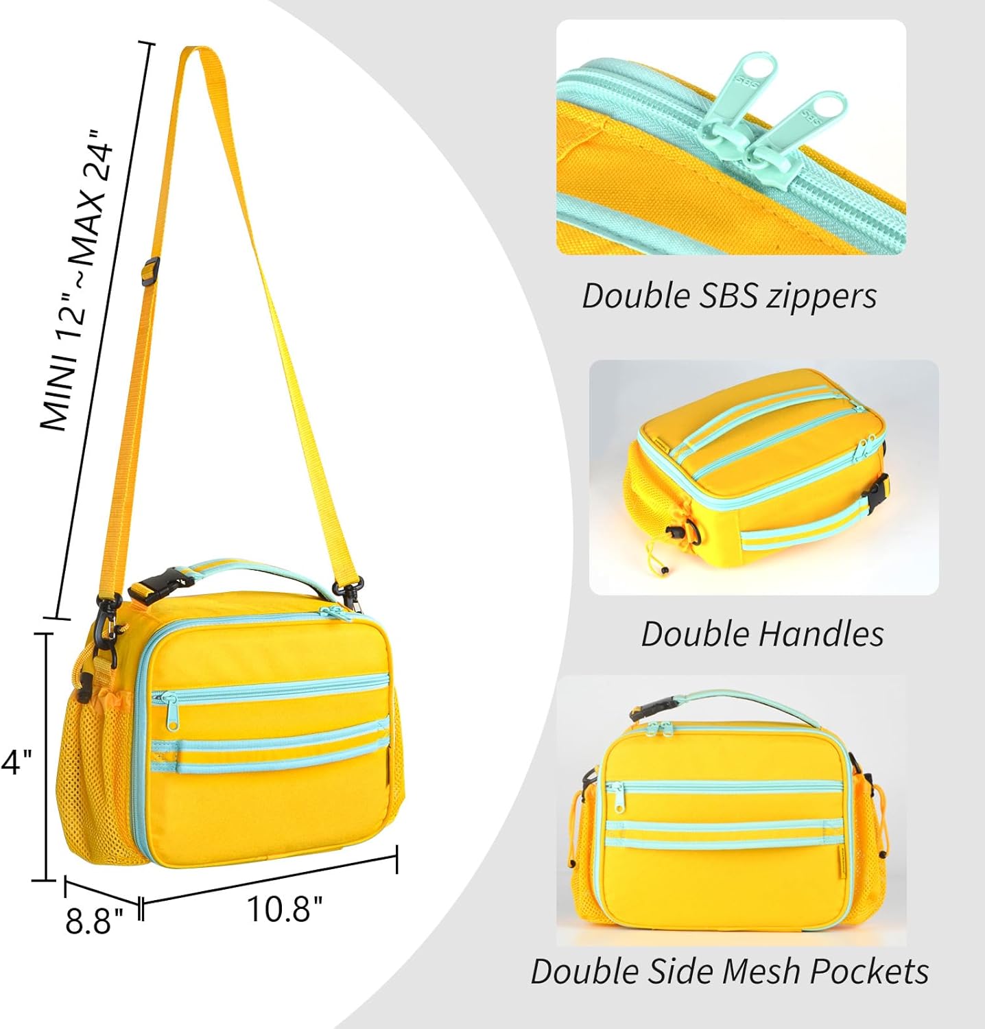 Kids Lunch Box, Yellow-3, Unisex, Polyester, With Insulation, Easy-clean, Multiple Carrying Options, Big Capacity, Lightweight, Quality Guaranteed