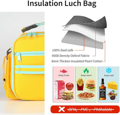 Kids Lunch Box, Yellow-3, Unisex, Polyester, With Insulation, Easy-clean, Multiple Carrying Options, Big Capacity, Lightweight, Quality Guaranteed