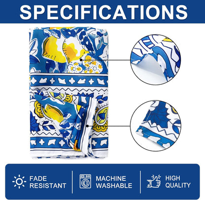 Summer Lemon Tablecloth 60 x 104 Inch Mediterranean Blue Yellow Lemon Table Cover Vintage Rectangle Table Cloth for Spring Kitchen Dining Picnic