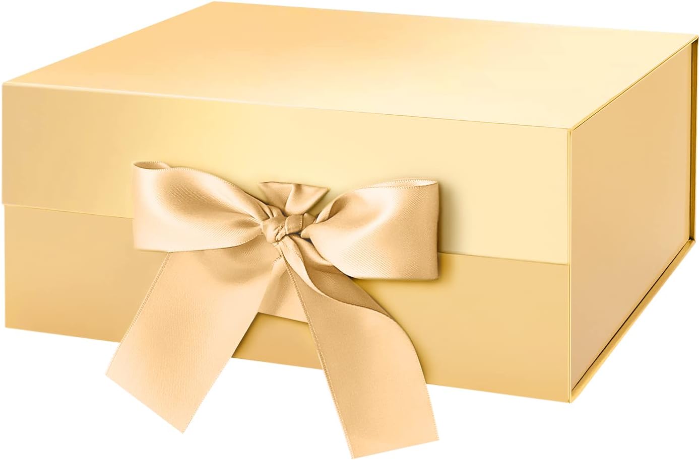 Gift Box with Ribbon 9x6.5x3.8 Inches, Bridesmaid Proposal Boxes with Lid , Magnetic Gold Gift Box for Presents (Glossy Gold)