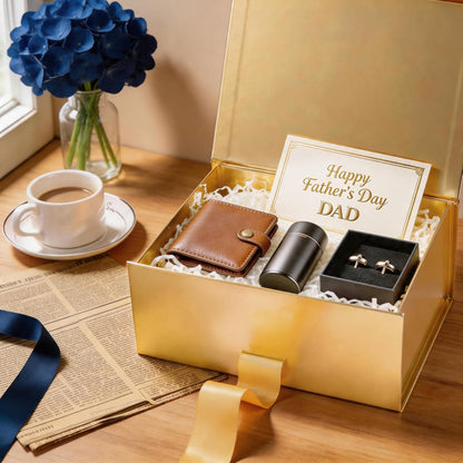 Gift Box with Ribbon 9x6.5x3.8 Inches, Bridesmaid Proposal Boxes with Lid , Magnetic Gold Gift Box for Presents (Glossy Gold)