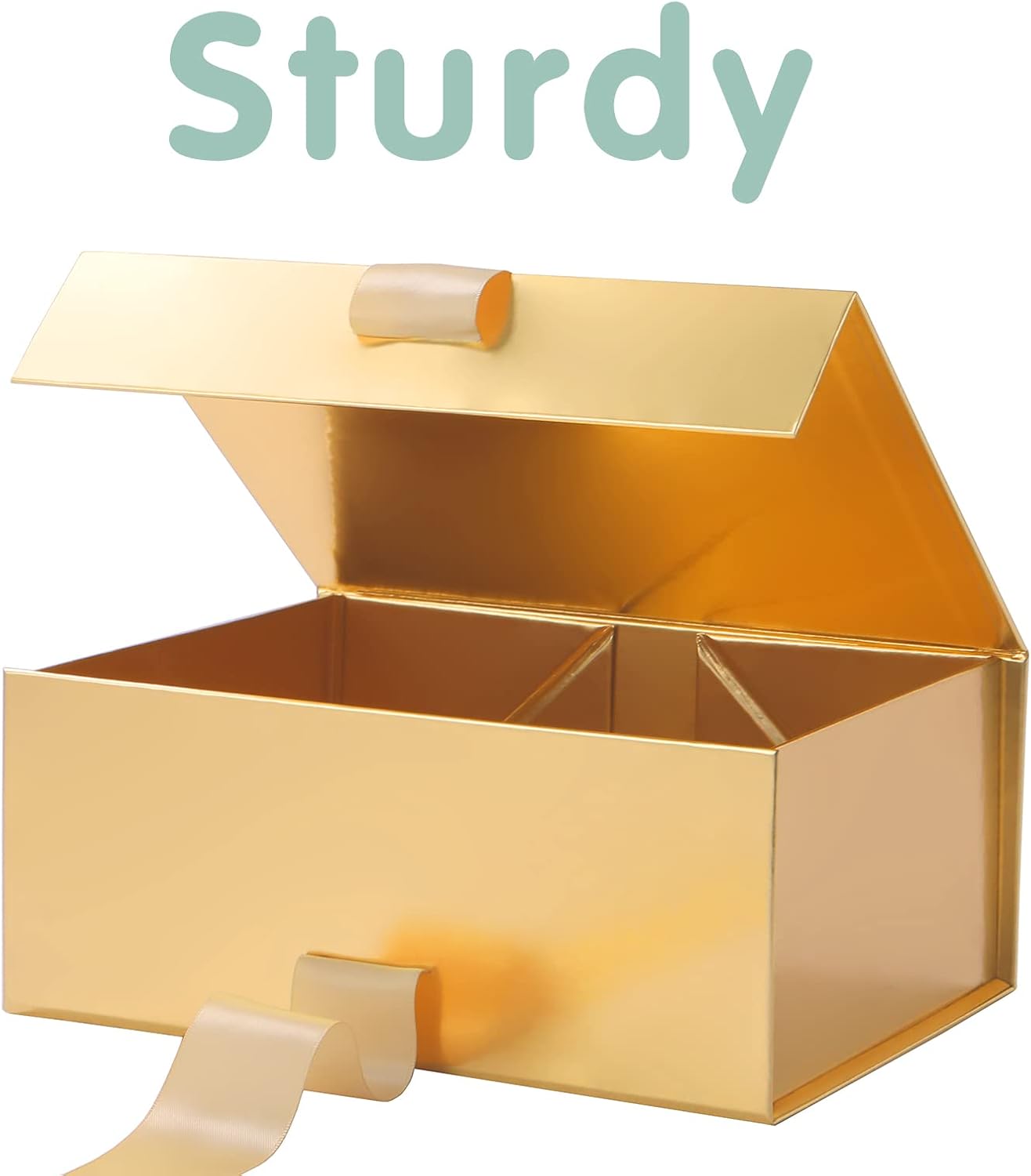 Gift Box with Ribbon 9x6.5x3.8 Inches, Bridesmaid Proposal Boxes with Lid , Magnetic Gold Gift Box for Presents (Glossy Gold)