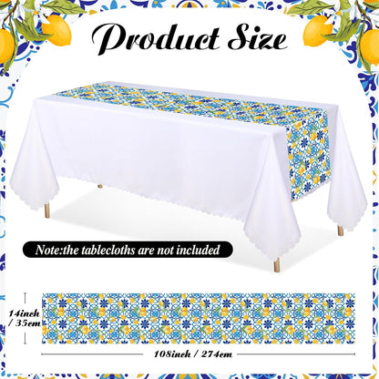 6 Pcs Capri Lemon Party Table Runners Italian Tile Lemon Tablecloth 14 x 108 Inches Disposable Plastic Table Runner for Summer Wedding Lemonade Birthday Party Supplies Home Decor(Stylish)