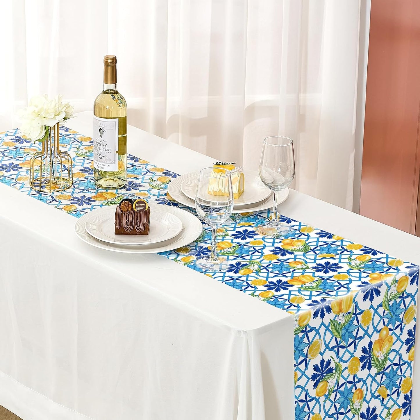 6 Pcs Capri Lemon Party Table Runners Italian Tile Lemon Tablecloth 14 x 108 Inches Disposable Plastic Table Runner for Summer Wedding Lemonade Birthday Party Supplies Home Decor(Stylish)