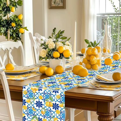 6 Pcs Capri Lemon Party Table Runners Italian Tile Lemon Tablecloth 14 x 108 Inches Disposable Plastic Table Runner for Summer Wedding Lemonade Birthday Party Supplies Home Decor(Stylish)