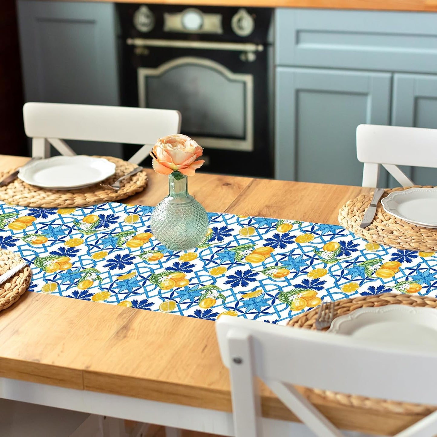 6 Pcs Capri Lemon Party Table Runners Italian Tile Lemon Tablecloth 14 x 108 Inches Disposable Plastic Table Runner for Summer Wedding Lemonade Birthday Party Supplies Home Decor(Stylish)