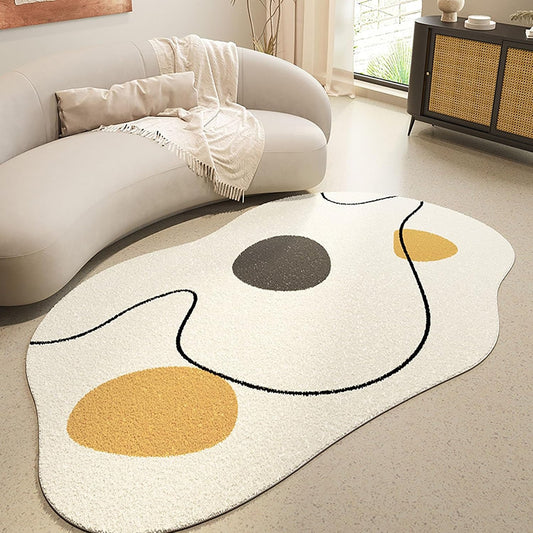 Washable Area Rug for Living Room Soft Neutral Indoor Floor Carpet for Bedroom Low-Pile Rug, Modern Abstract Minimalist Carpet Non-Slip Rug for Lounge Area Home Decoration(White Yellow,47x63in)