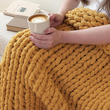 Jumbo Chunky Yarn for Hand Knitting - Super Thick Chenille Chunky Yarn for Crocheting - Extra Soft Bulky Fluffy Blanket Big Yarn 8 Jumbo Pack (26yds,8 oz Each Skein) Mustard Yellow