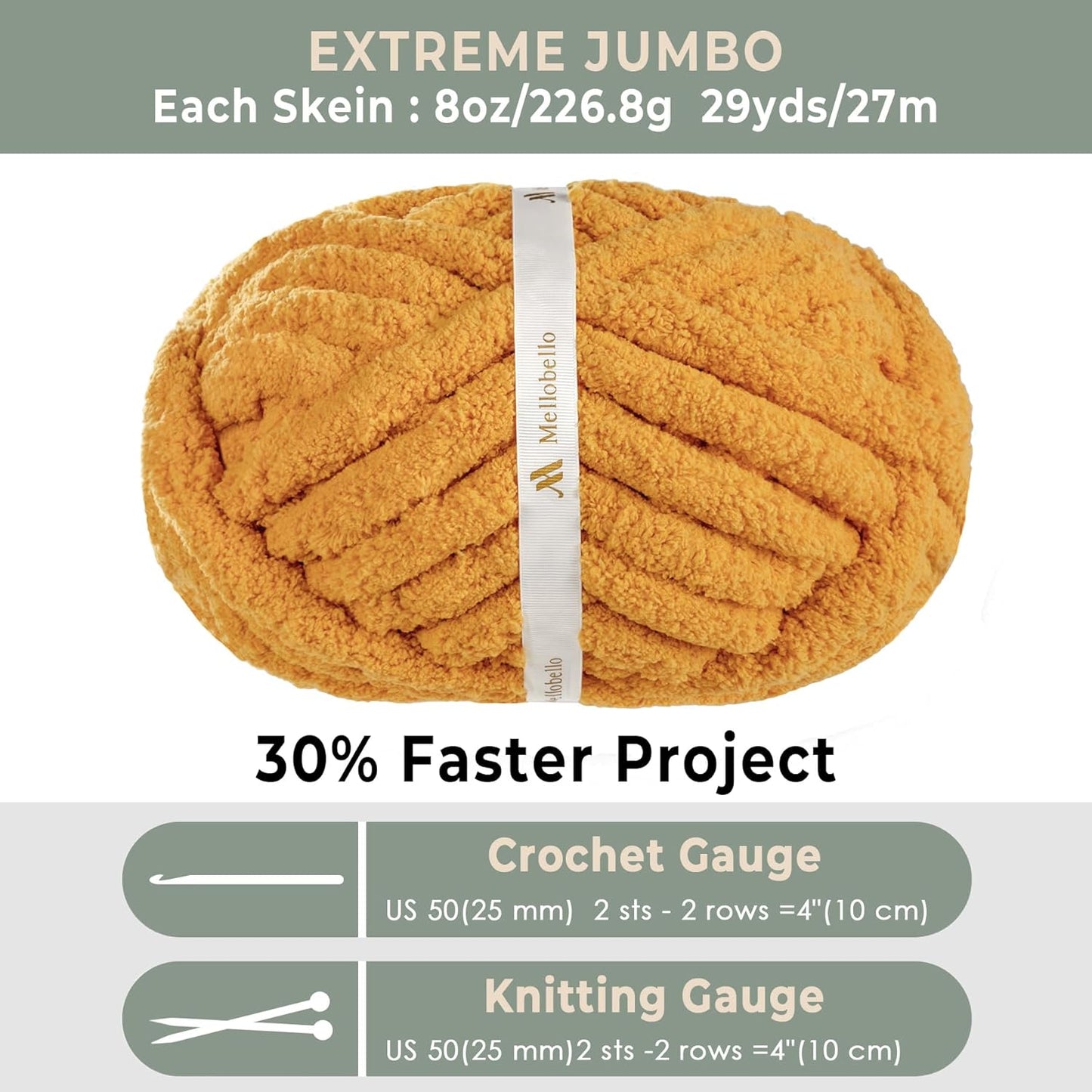 Jumbo Chunky Yarn for Hand Knitting - Super Thick Chenille Chunky Yarn for Crocheting - Extra Soft Bulky Fluffy Blanket Big Yarn 8 Jumbo Pack (26yds,8 oz Each Skein) Mustard Yellow