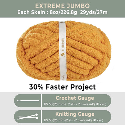 Jumbo Chunky Yarn for Hand Knitting - Super Thick Chenille Chunky Yarn for Crocheting - Extra Soft Bulky Fluffy Blanket Big Yarn 8 Jumbo Pack (26yds,8 oz Each Skein) Mustard Yellow