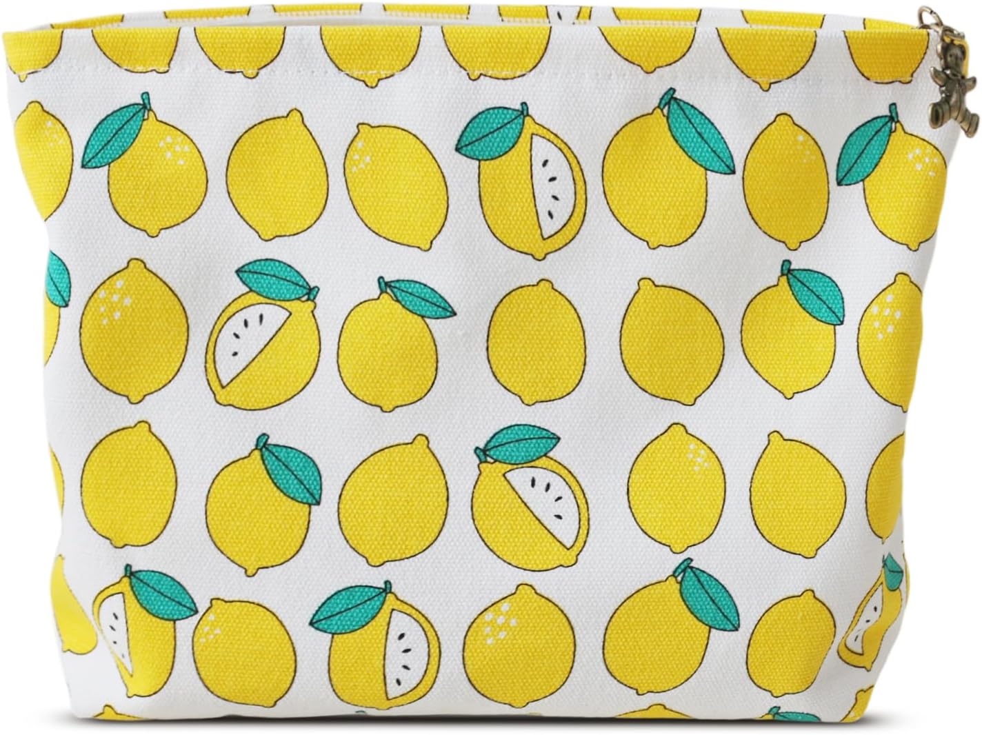 Large Makeup Bag Travel Cosmetic Pouch, Cute Lemon | Logo-Free, Customizable DIY Pouch, Wide Opending, Zipper Closure, Canvas Exterior, lined, Stands Upright