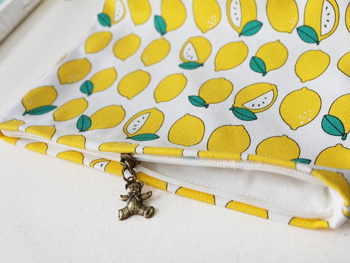 Large Makeup Bag Travel Cosmetic Pouch, Cute Lemon | Logo-Free, Customizable DIY Pouch, Wide Opending, Zipper Closure, Canvas Exterior, lined, Stands Upright