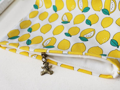 Large Makeup Bag Travel Cosmetic Pouch, Cute Lemon | Logo-Free, Customizable DIY Pouch, Wide Opending, Zipper Closure, Canvas Exterior, lined, Stands Upright