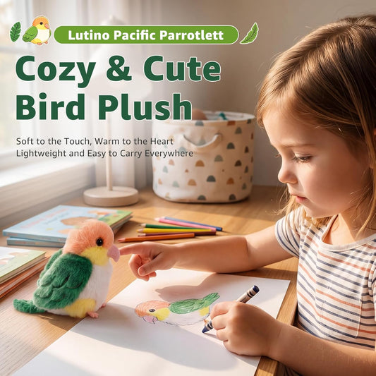 Palm-Sized Lutino Pacific Parrotlet Keychain Plush Cute Soft 4.3 inch Bird Stuffed Animal Realistic Yellow-Headed Parrot Toys Gifts Pendant for Backpack Decoration for Kids Adults
