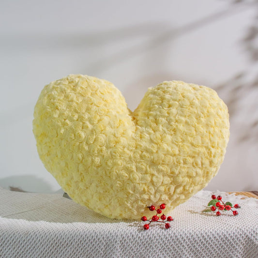 16" Zesty Lemon Yellow Heart Pillow, Luxury 600GSM Rose Textured Faux Rabbit Fur, Fresh Aesthetic Decorative Throw Pillow for Couch Sofa, Bright Pop of Color Heart Cushion