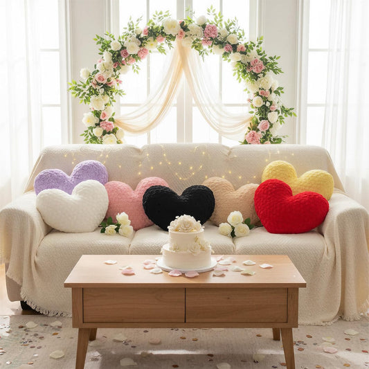 16" Zesty Lemon Yellow Heart Pillow, Luxury 600GSM Rose Textured Faux Rabbit Fur, Fresh Aesthetic Decorative Throw Pillow for Couch Sofa, Bright Pop of Color Heart Cushion
