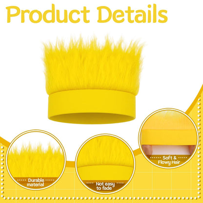 4 Pack Hairy Headband Crazy Hair Wigs with Stickers,Troll Hair Costume Accessories for Adults and Teens, Party Supplies Yellow