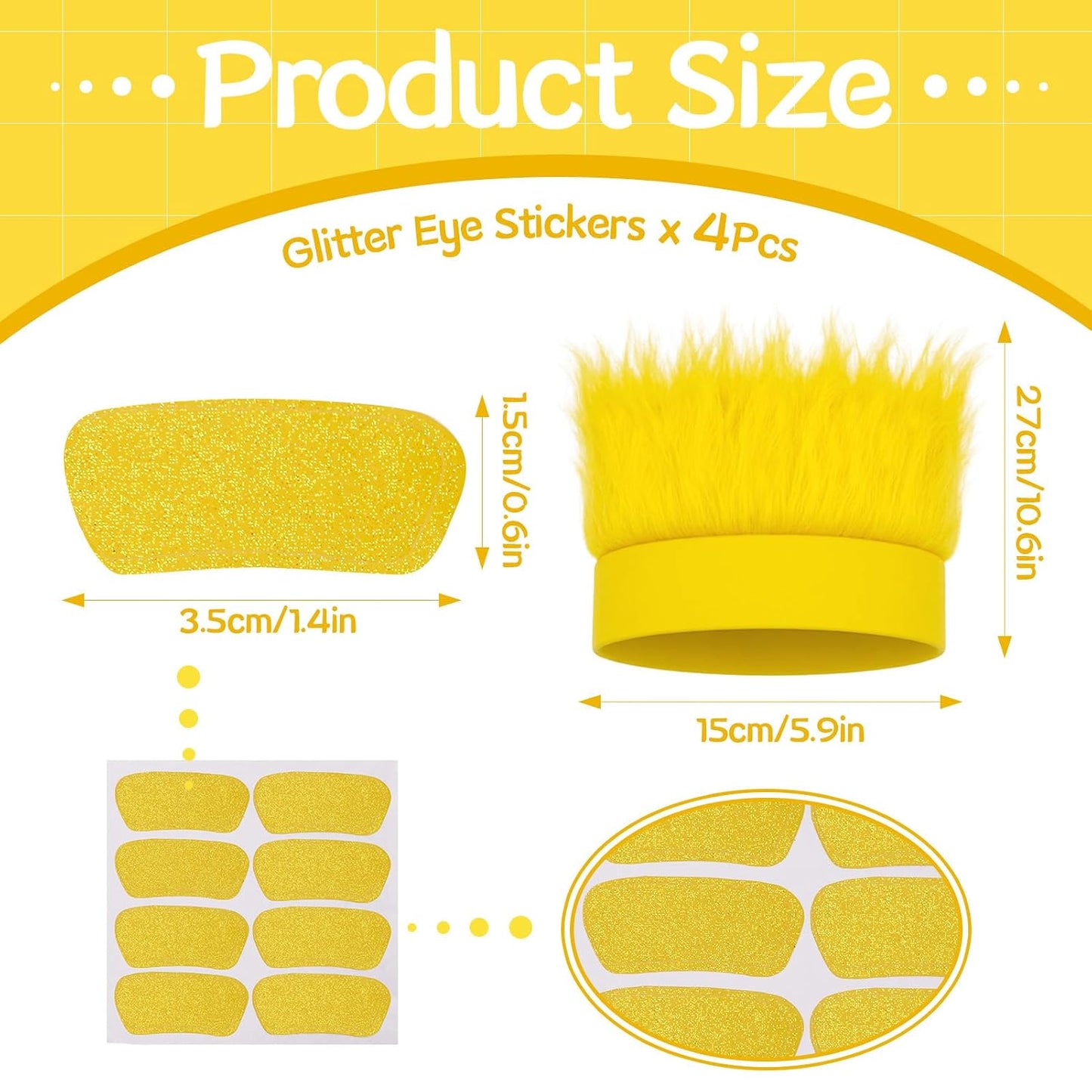 4 Pack Hairy Headband Crazy Hair Wigs with Stickers,Troll Hair Costume Accessories for Adults and Teens, Party Supplies Yellow